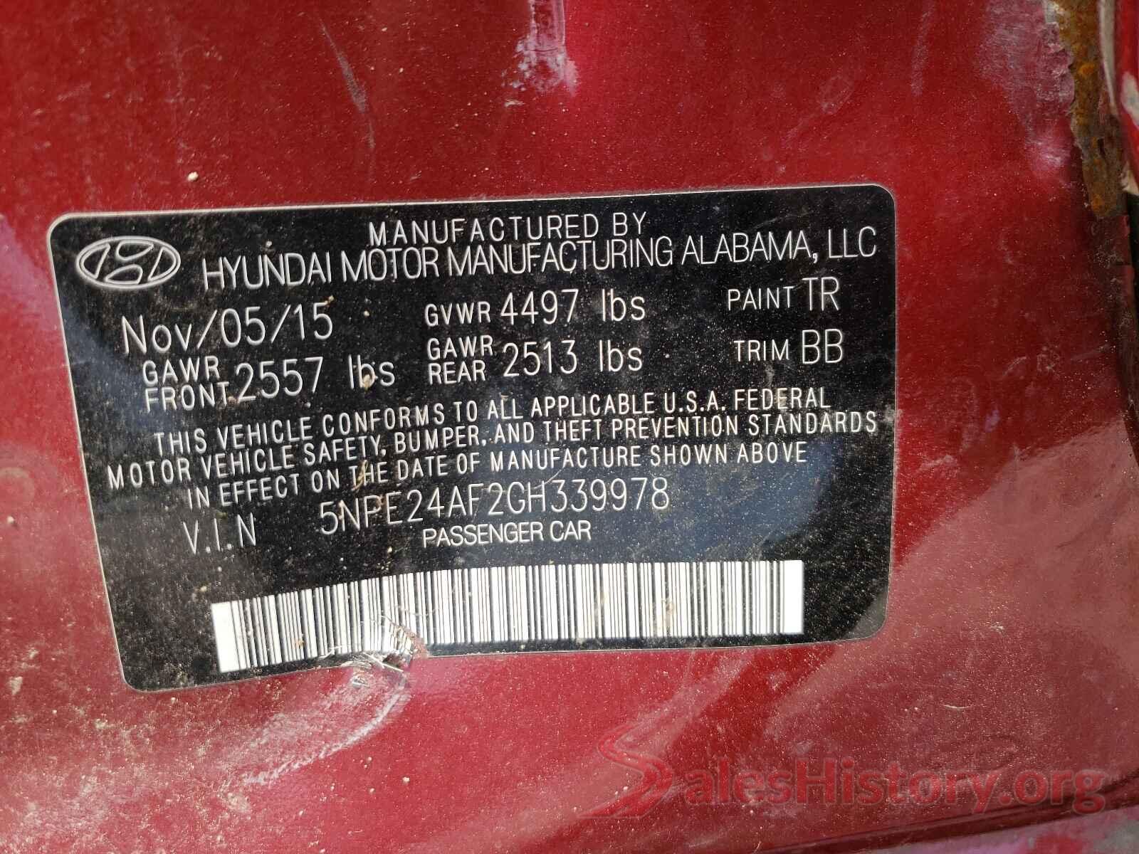 5NPE24AF2GH339978 2016 HYUNDAI SONATA