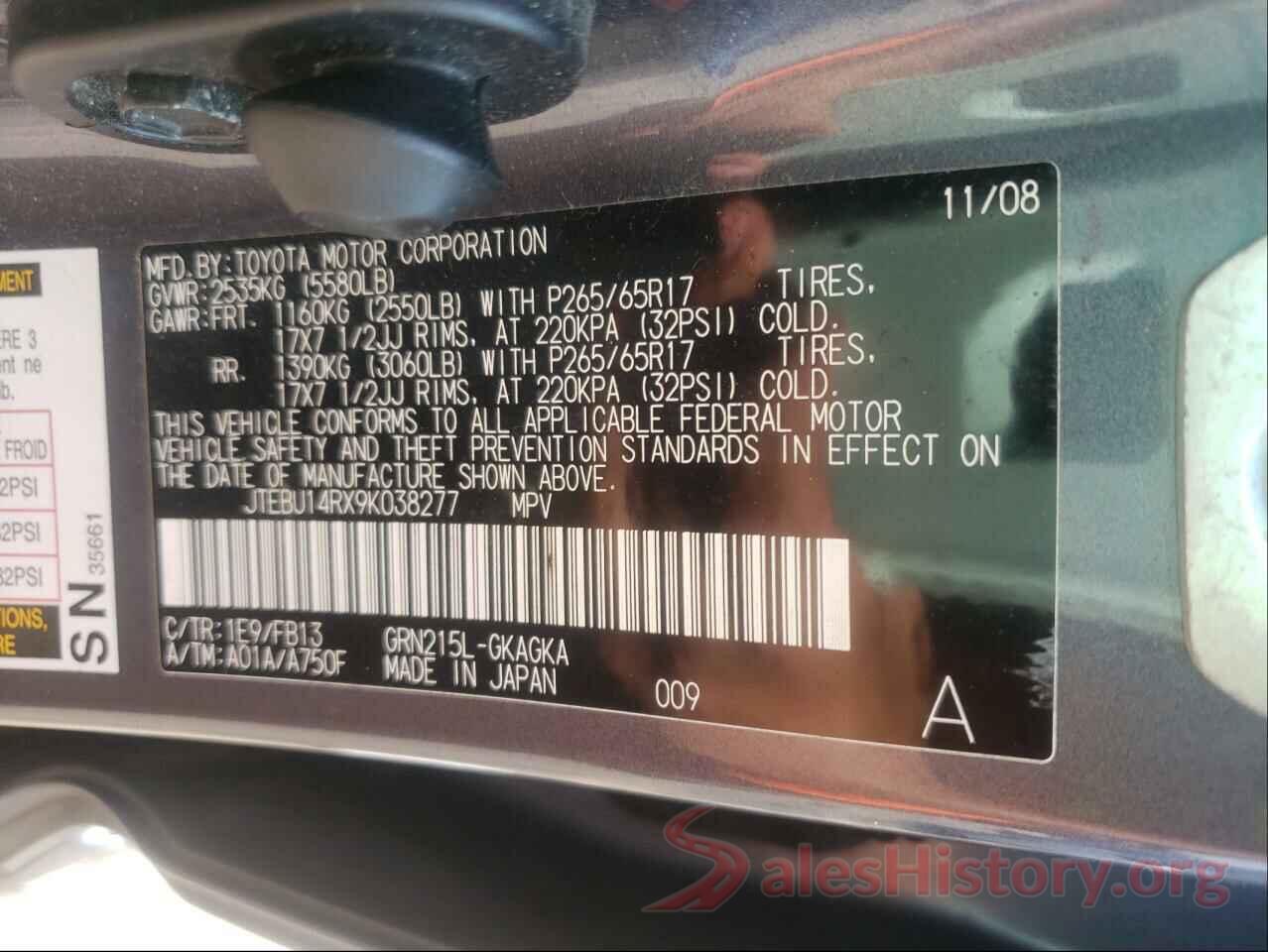 JTEBU14RX9K038277 2009 TOYOTA 4RUNNER