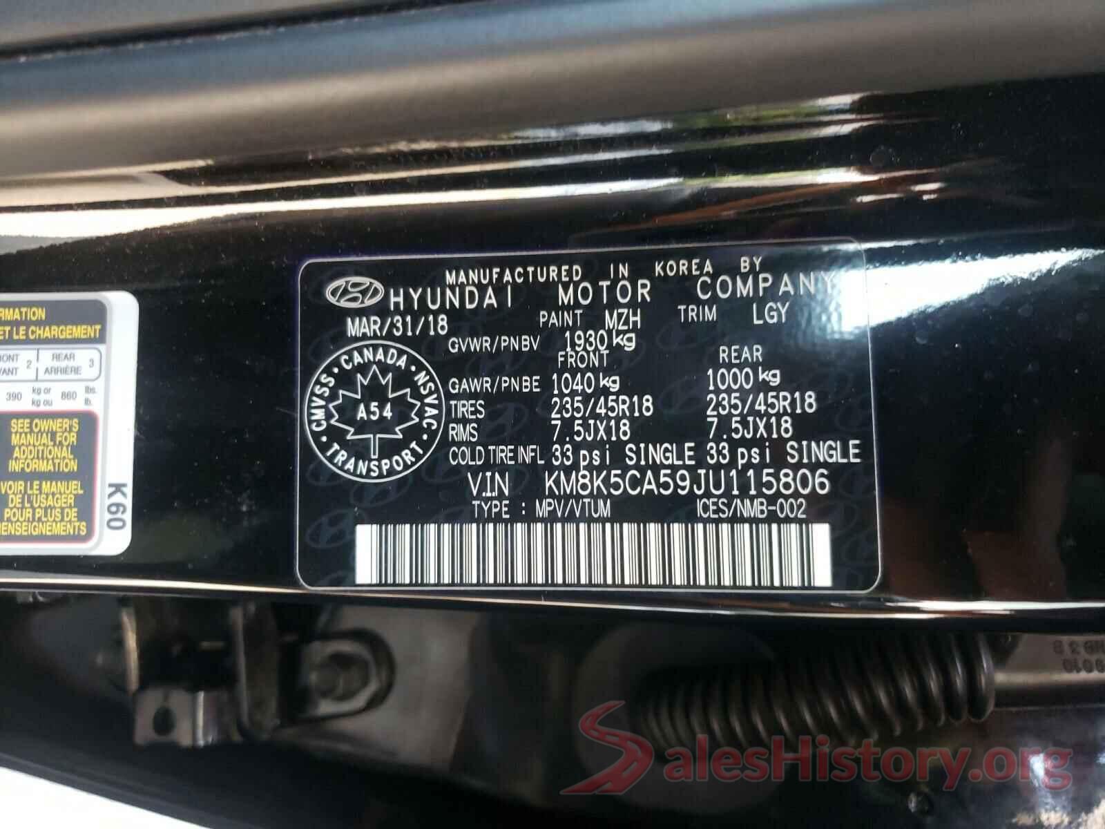 KM8K5CA59JU115806 2018 HYUNDAI KONA