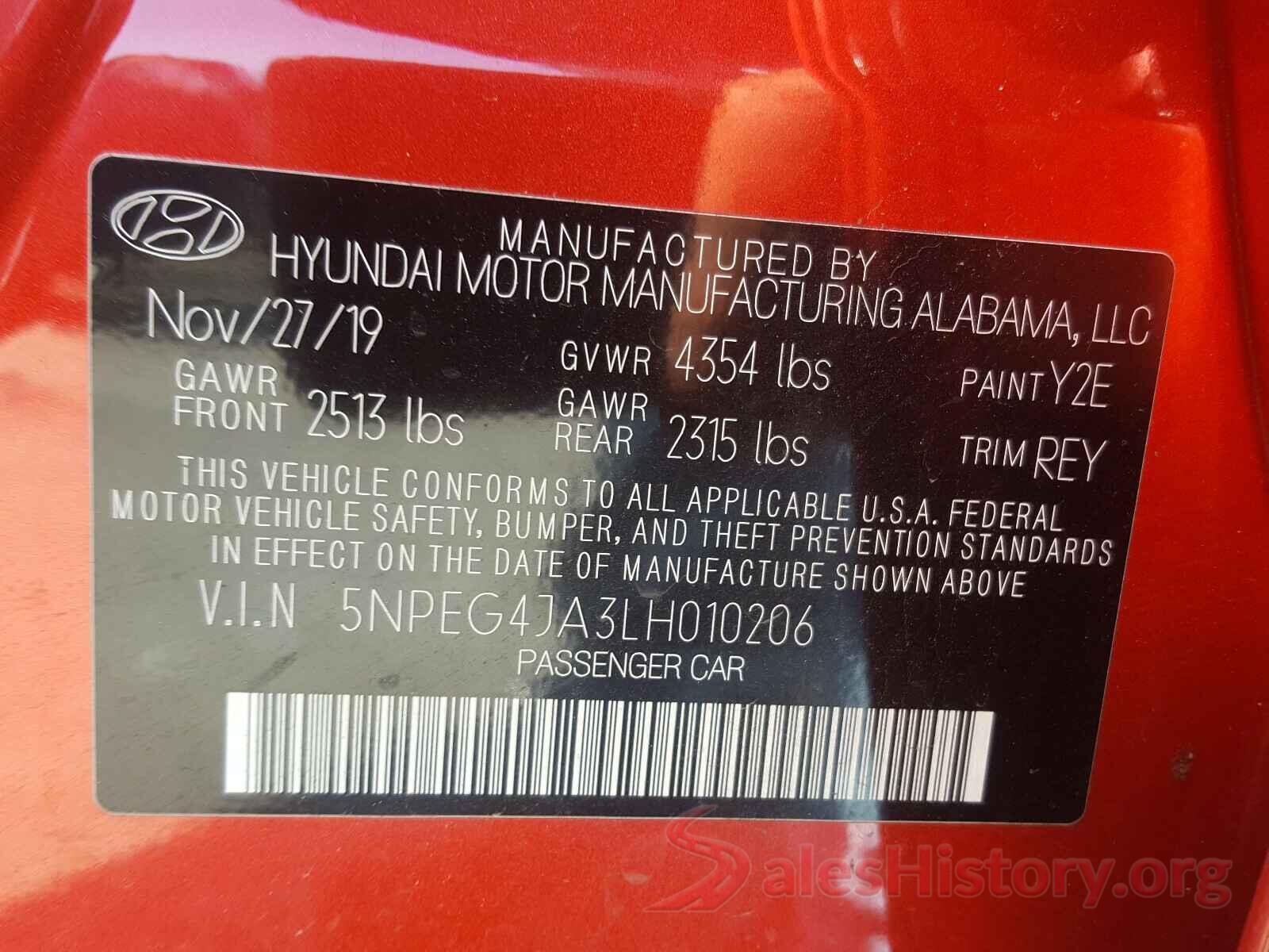 5NPEG4JA3LH010206 2020 HYUNDAI SONATA