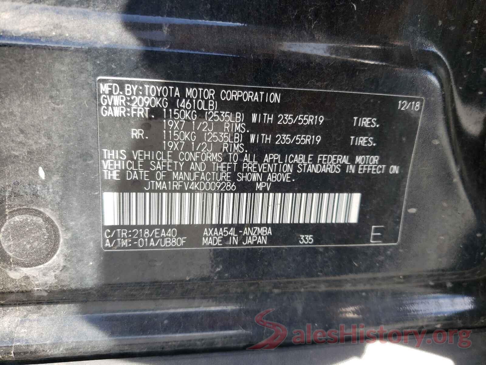 JTMA1RFV4KD009286 2019 TOYOTA RAV4