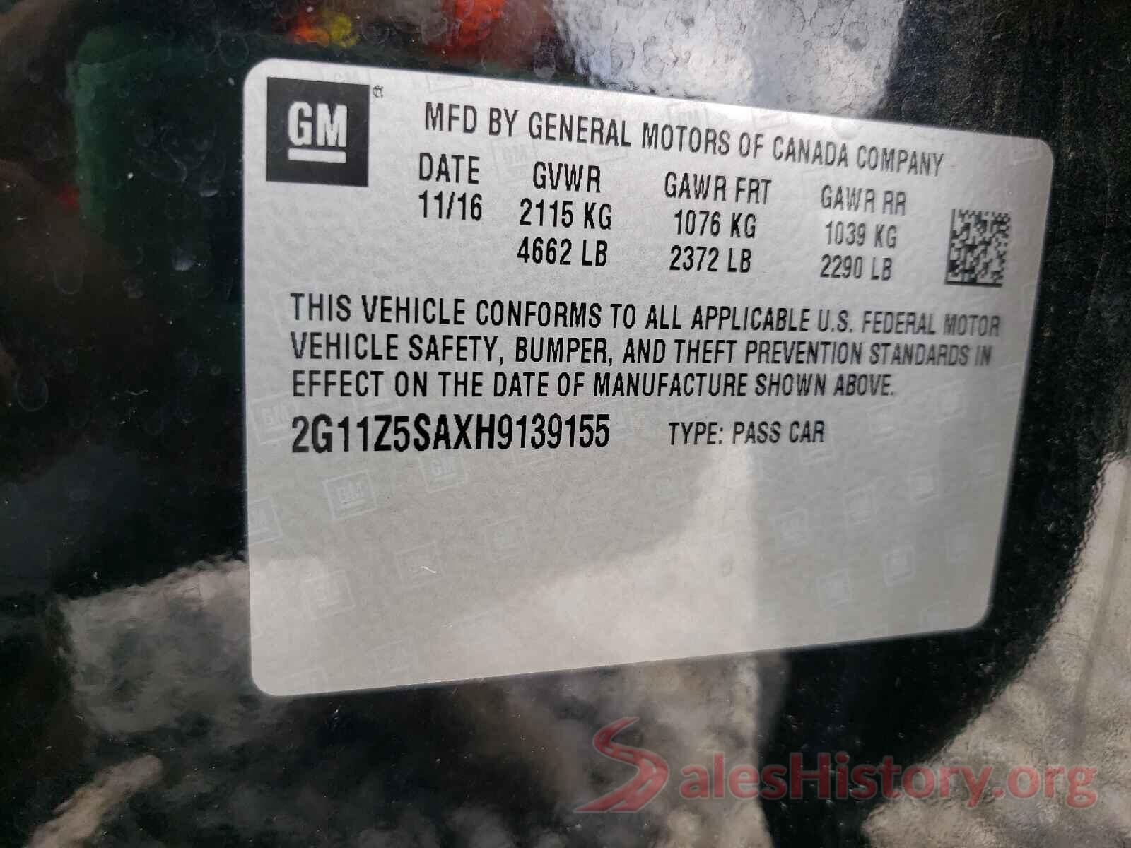 2G11Z5SAXH9139155 2017 CHEVROLET IMPALA