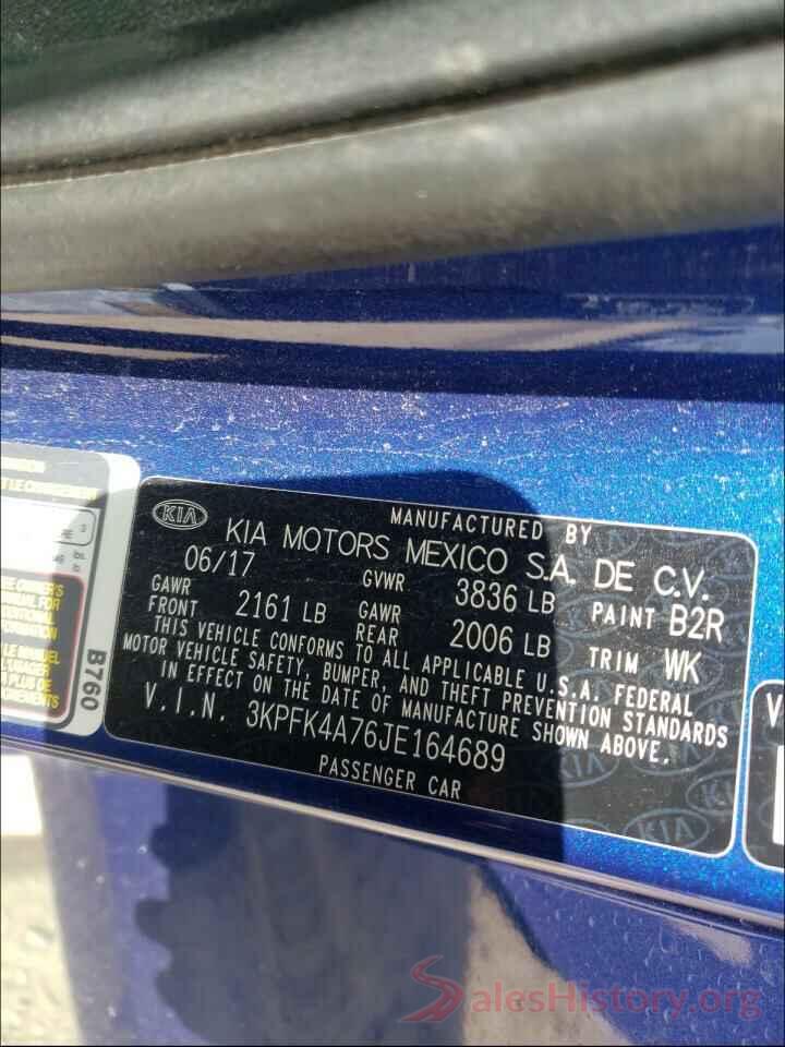 3KPFK4A76JE164689 2018 KIA FORTE