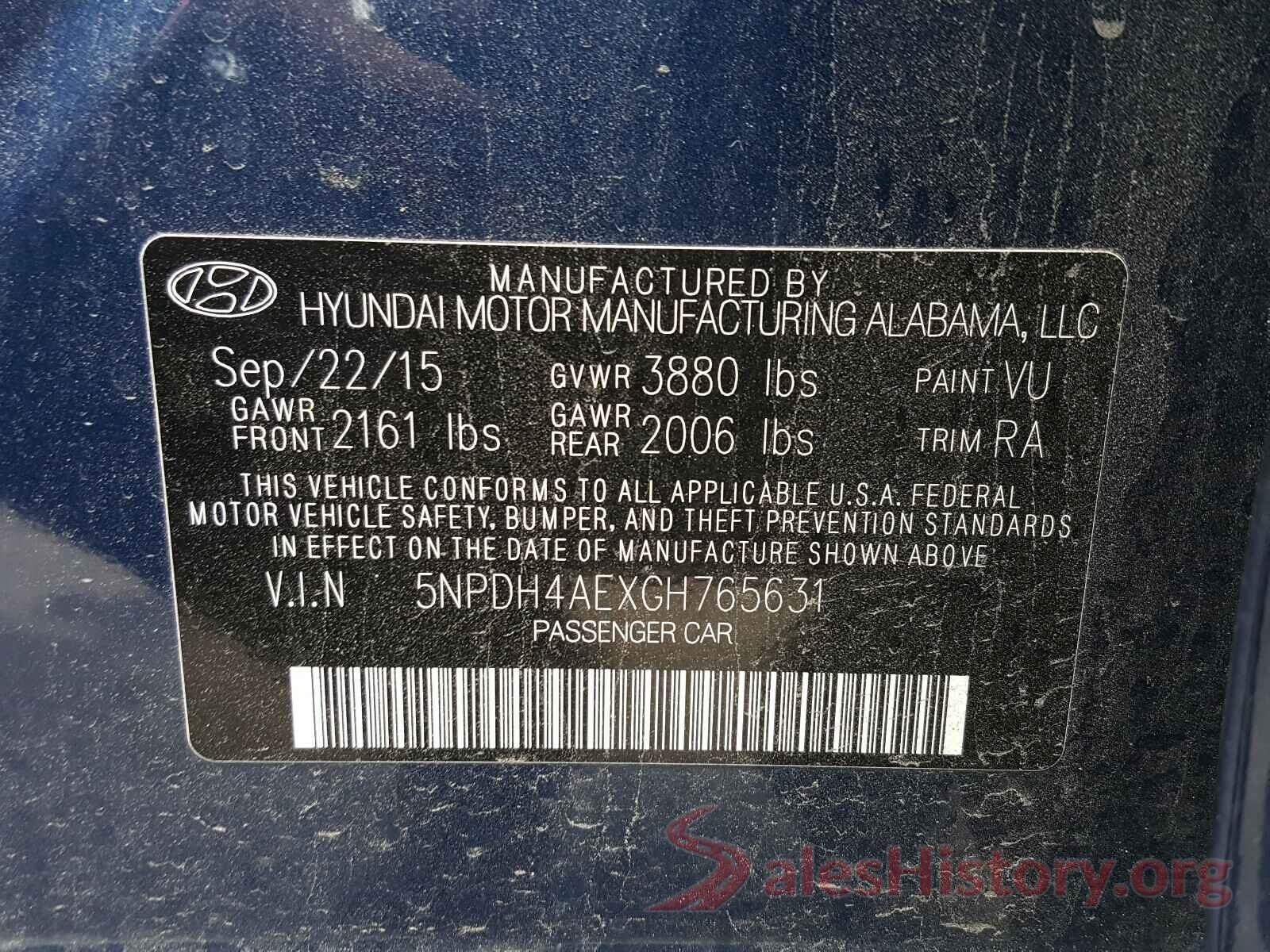 5NPDH4AEXGH765631 2016 HYUNDAI ELANTRA