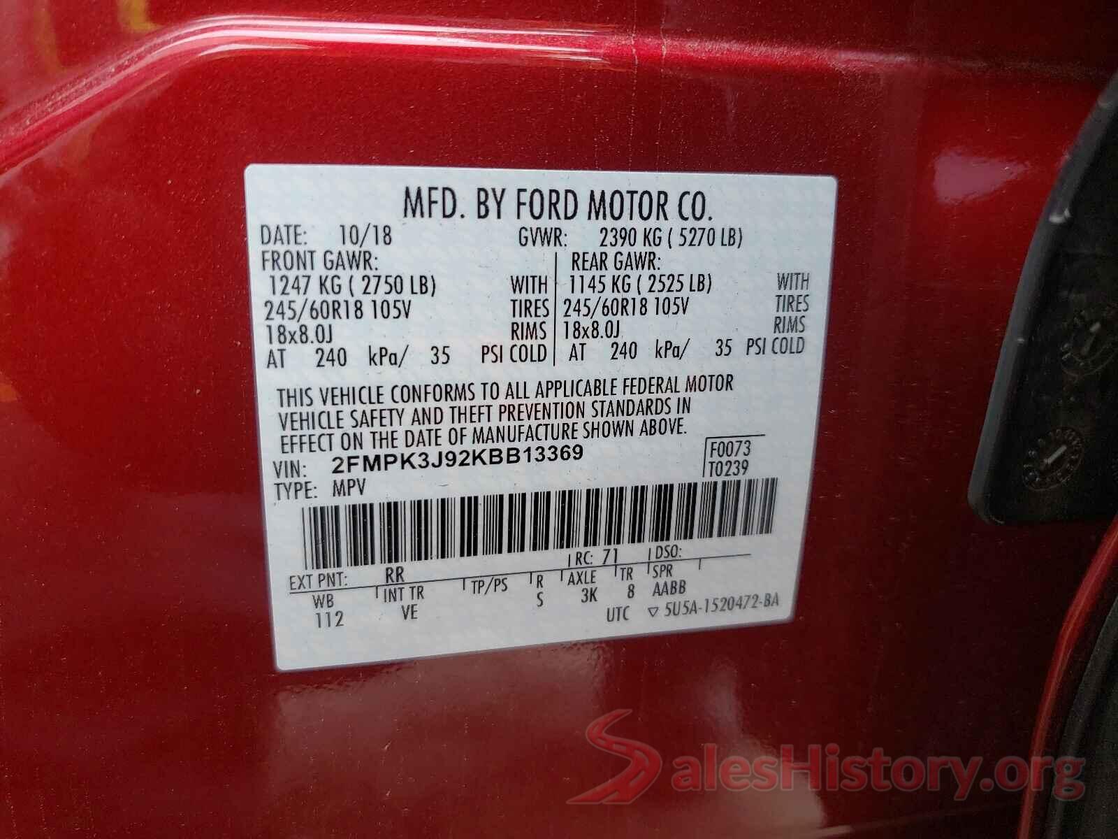 2FMPK3J92KBB13369 2019 FORD EDGE