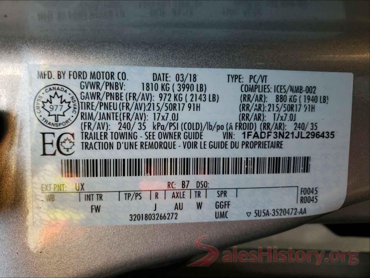 1FADP3N21JL296435 2018 FORD FOCUS