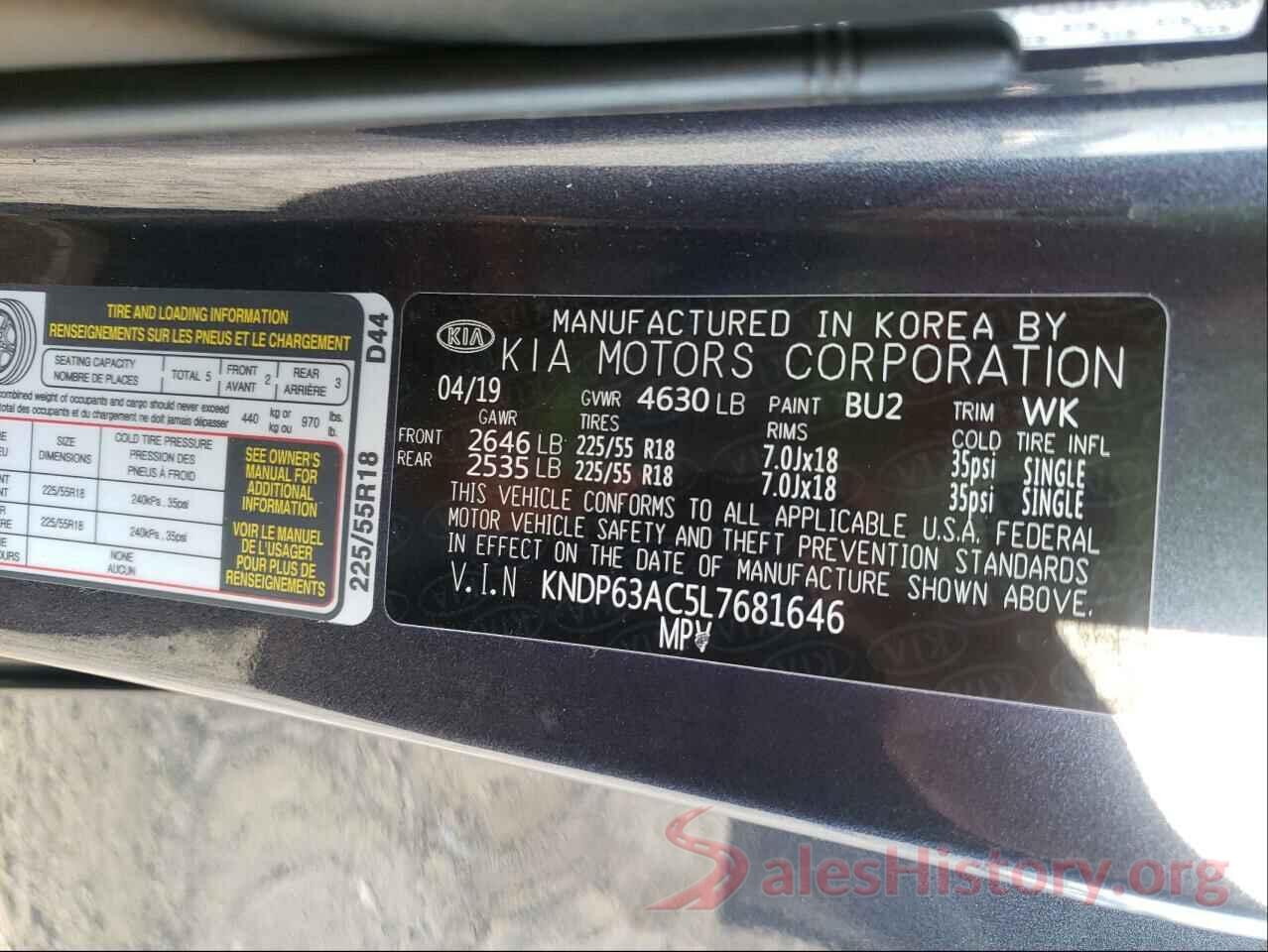 KNDP63AC5L7681646 2020 KIA SPORTAGE