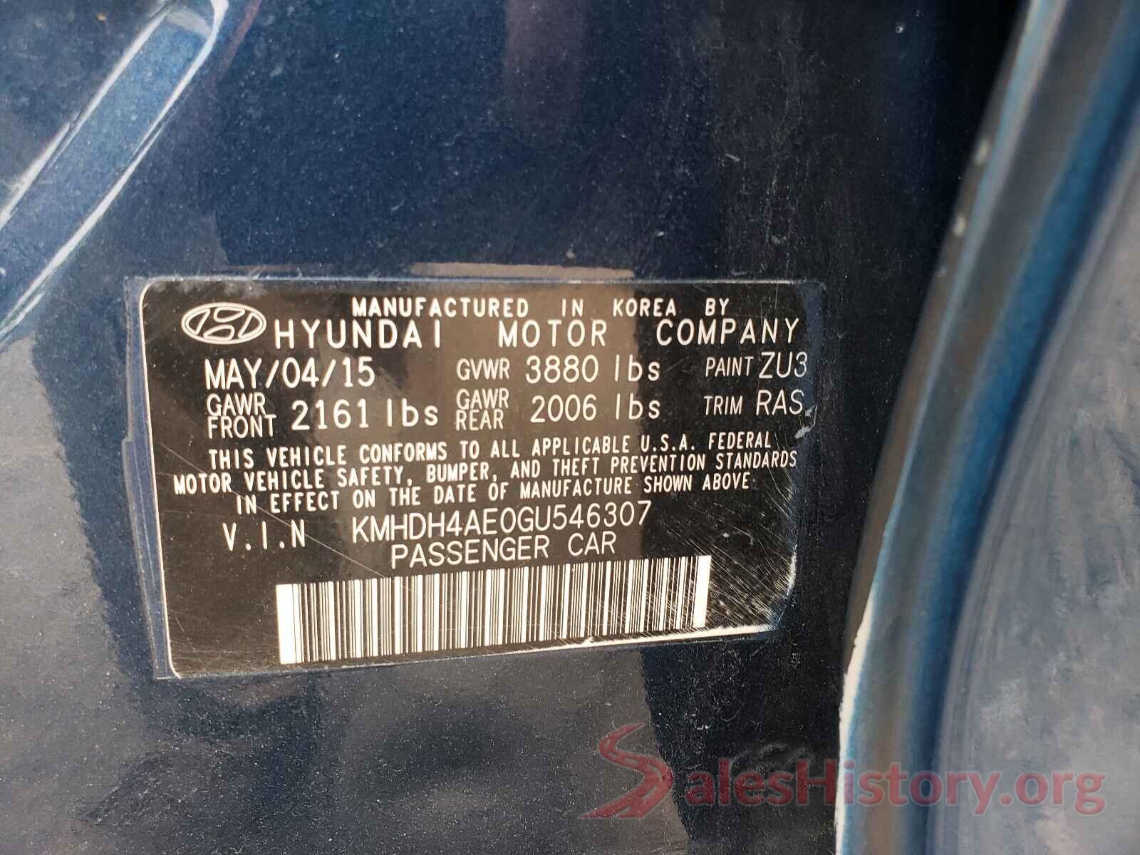 KMHDH4AE0GU546307 2016 HYUNDAI ELANTRA