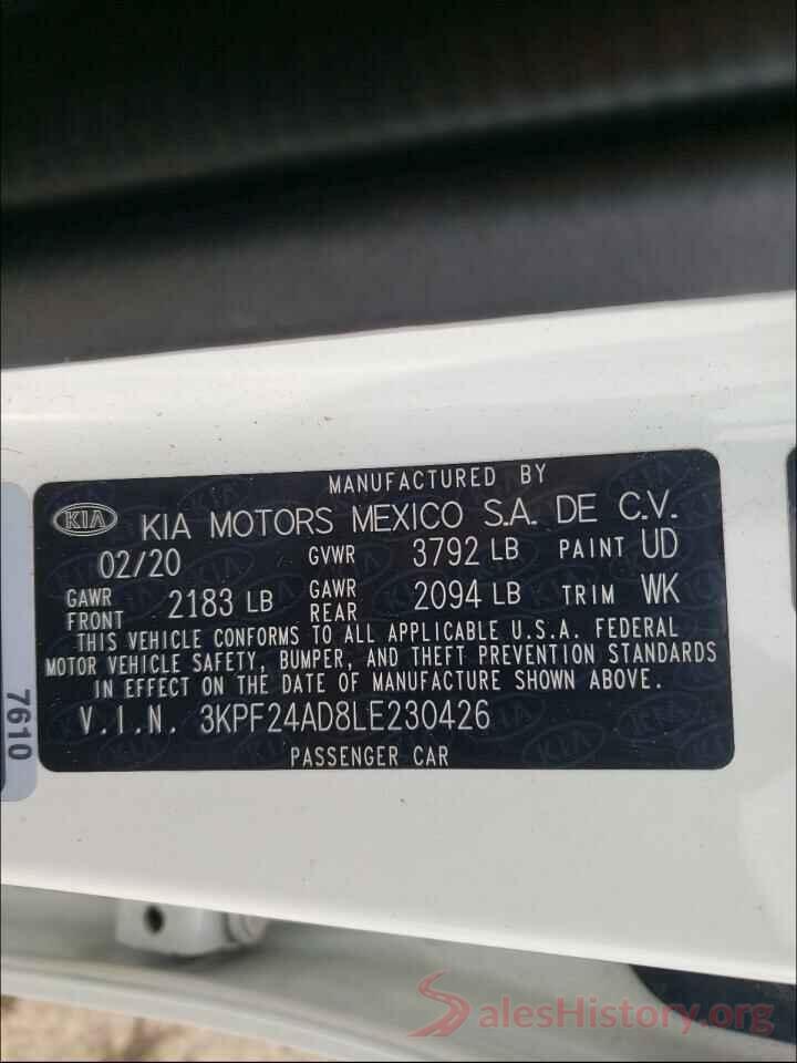 3KPF24AD8LE230426 2020 KIA FORTE