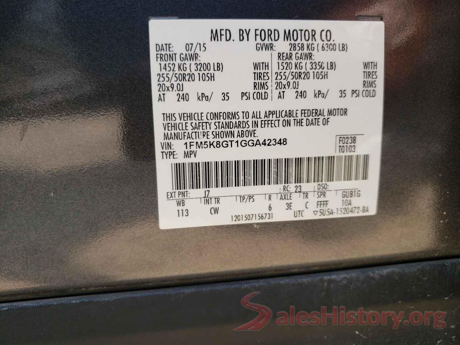 1FM5K8GT1GGA42348 2016 FORD EXPLORER