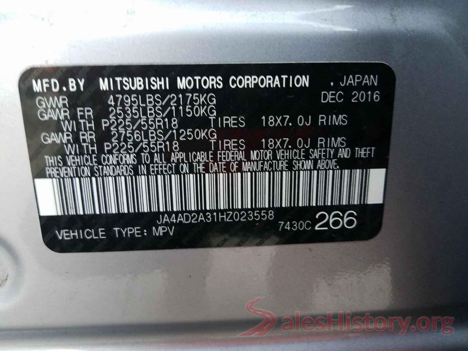 JA4AD2A31HZ023558 2017 MITSUBISHI OUTLANDER