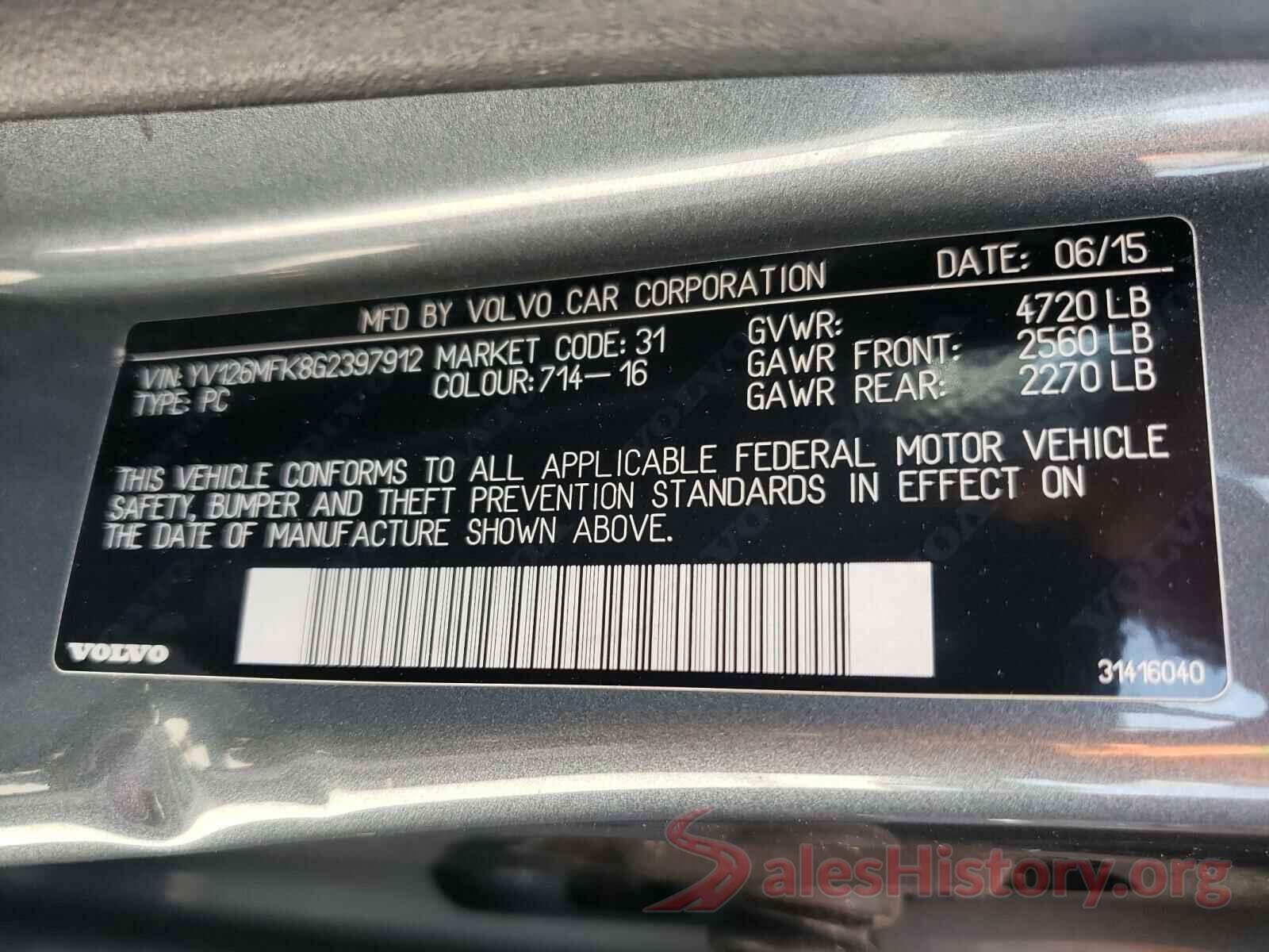 YV126MFK8G2397912 2016 VOLVO S60