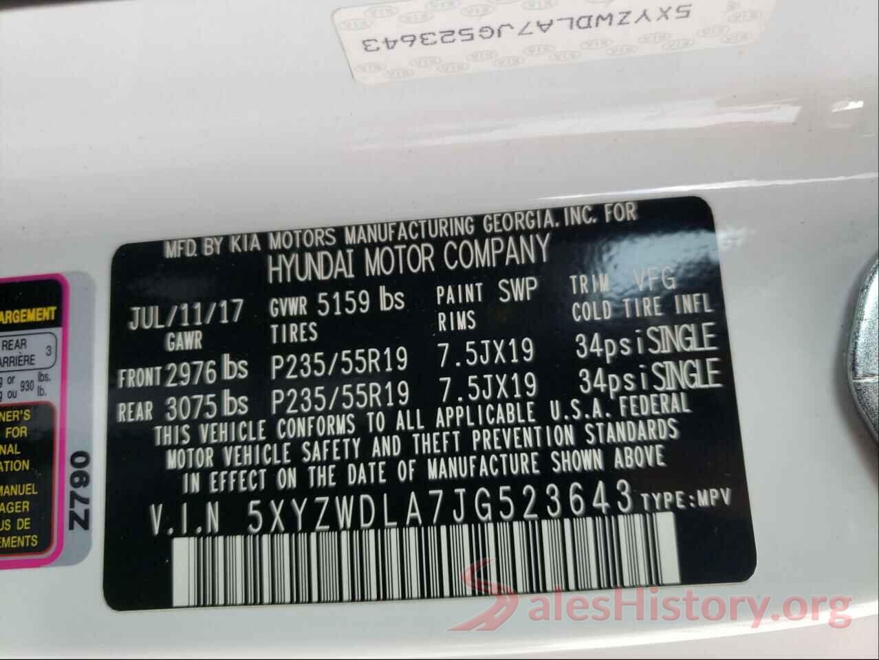 5XYZWDLA7JG523643 2018 HYUNDAI SANTA FE