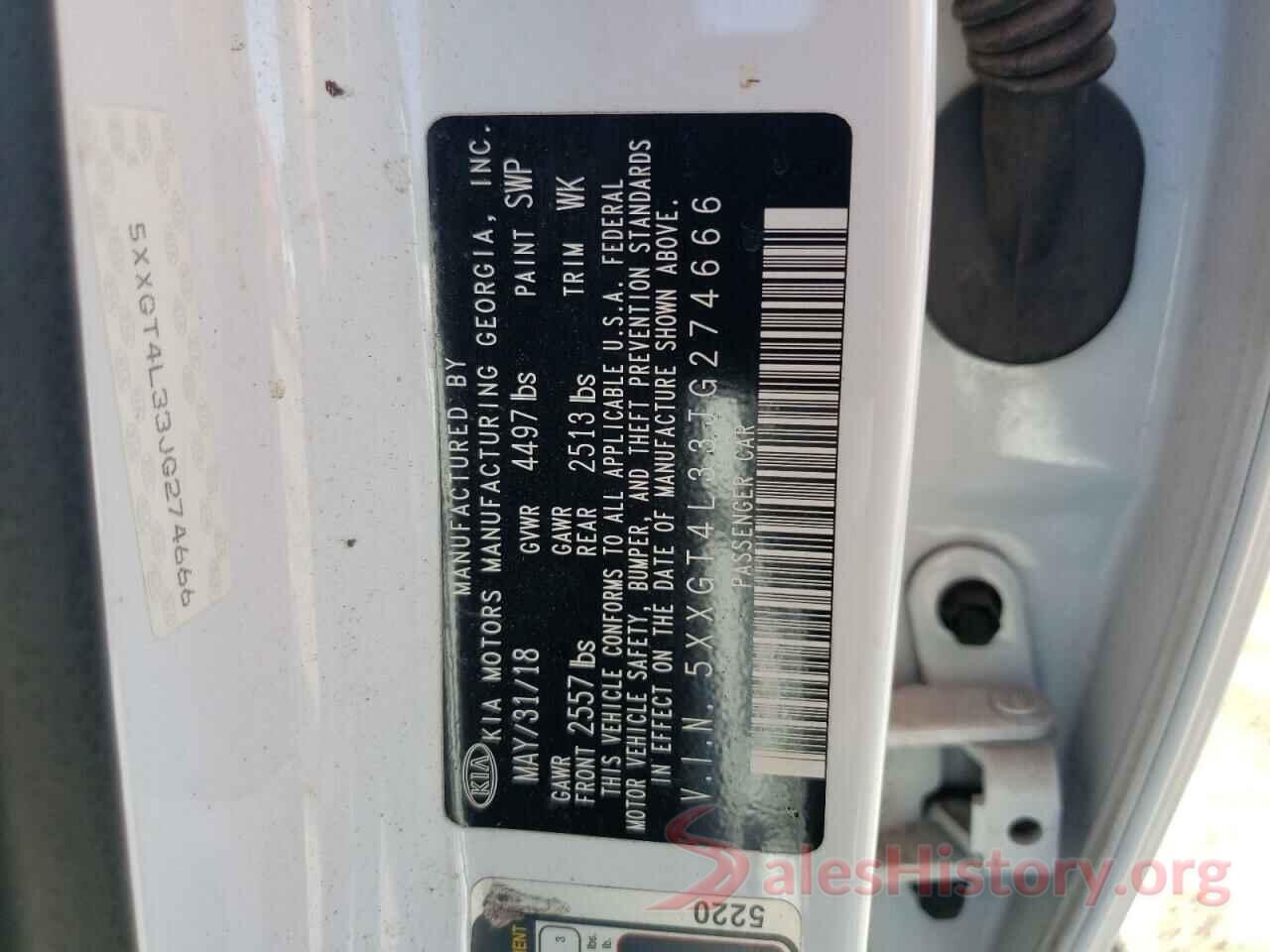 5XXGT4L33JG274666 2018 KIA OPTIMA