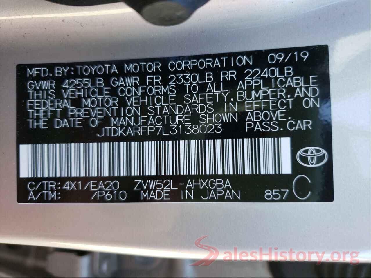 JTDKARFP7L3138023 2020 TOYOTA PRIUS