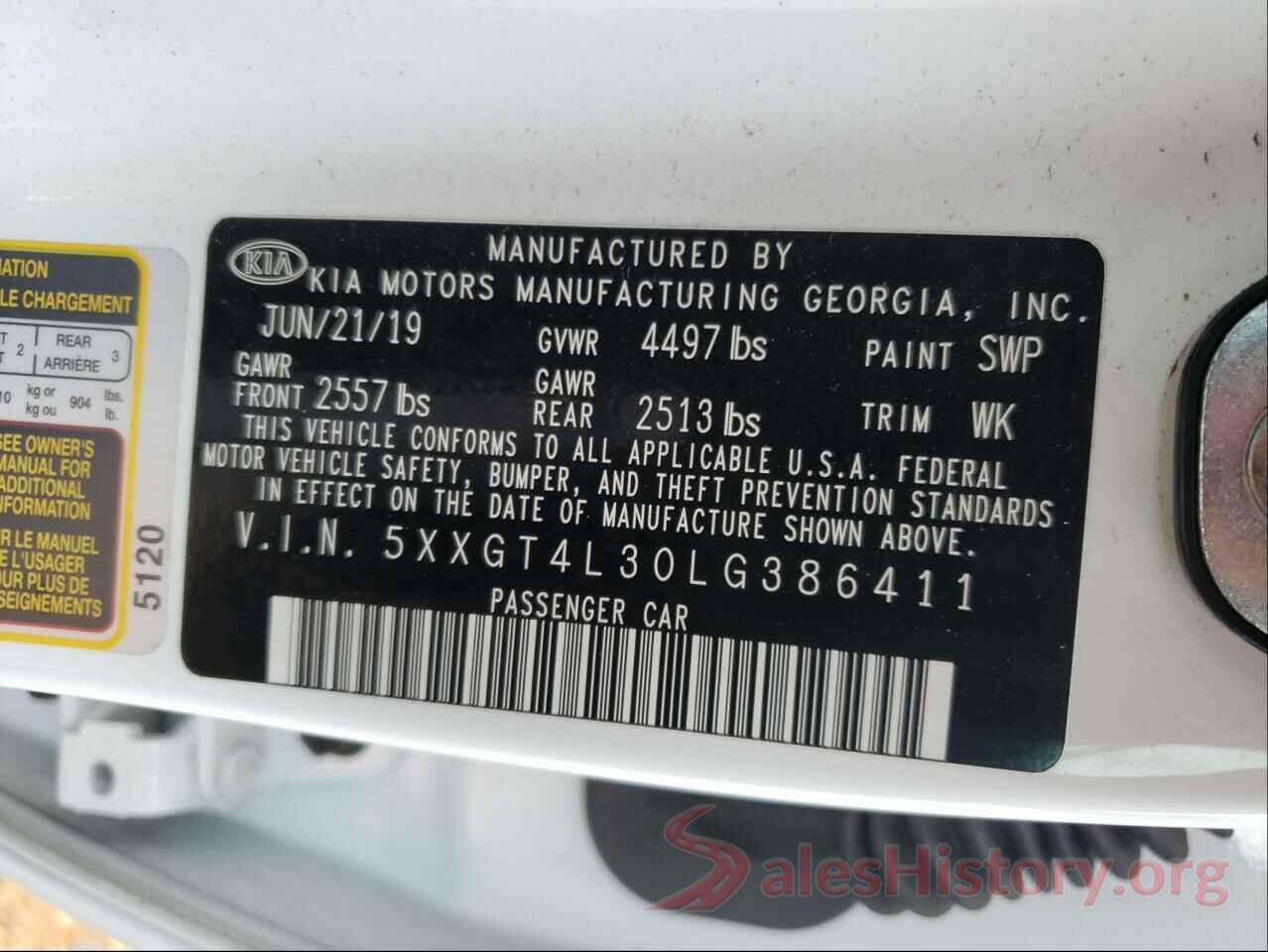 5XXGT4L30LG386411 2020 KIA OPTIMA