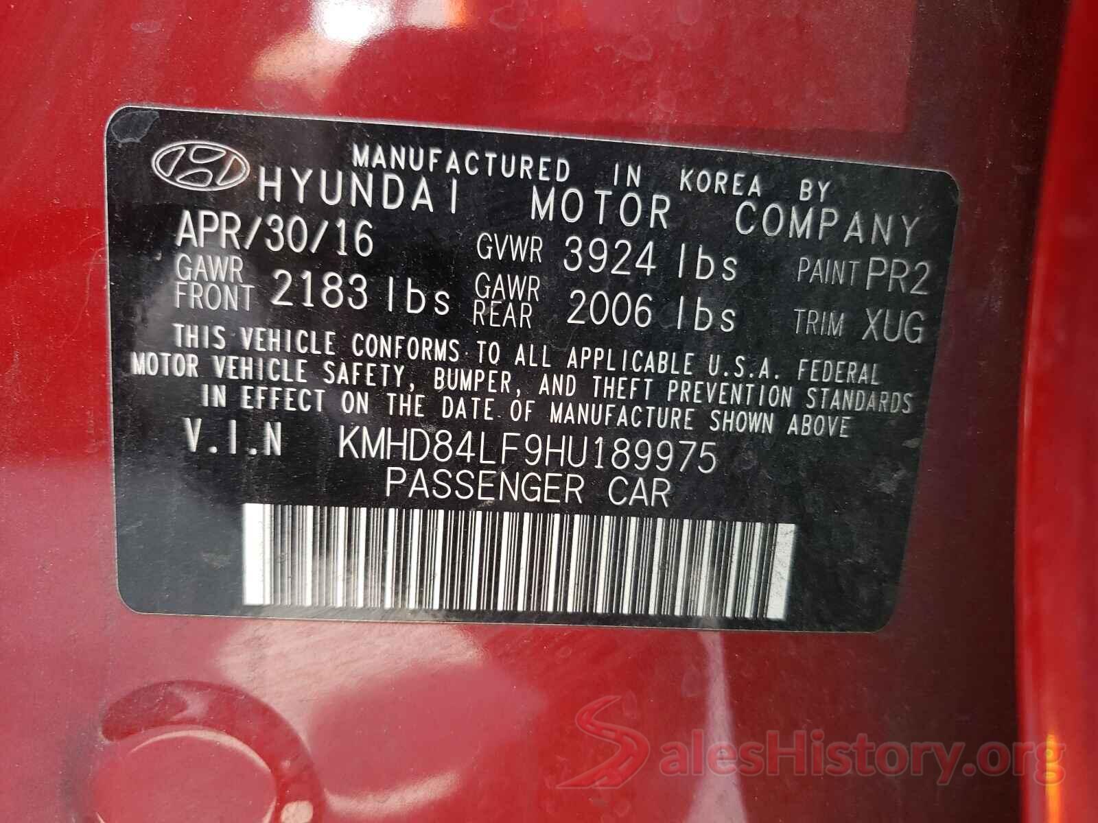 KMHD84LF9HU189975 2017 HYUNDAI ELANTRA