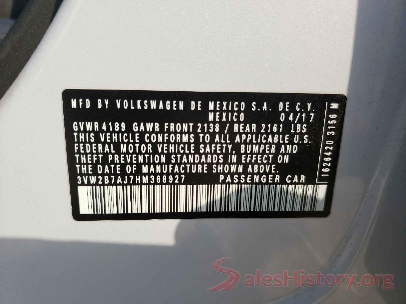 3VW2B7AJ7HM368927 2017 VOLKSWAGEN JETTA