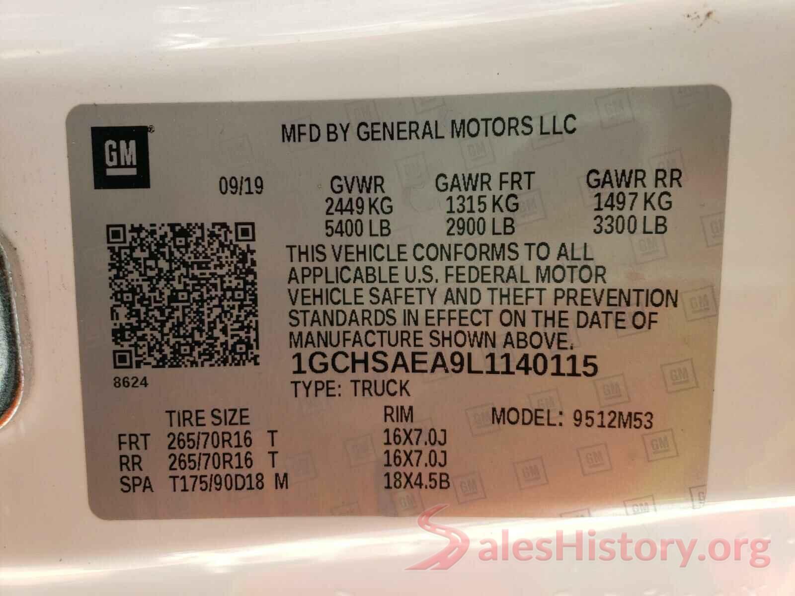 1GCHSAEA9L1140115 2020 CHEVROLET COLORADO