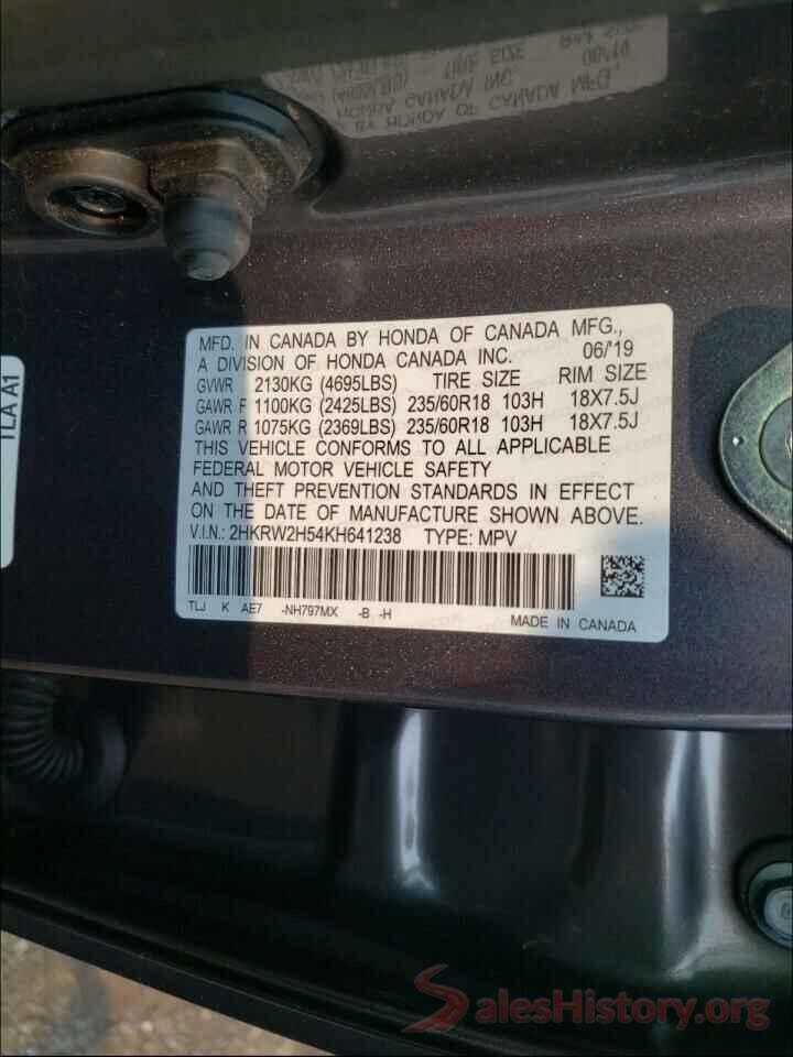 2HKRW2H54KH641238 2019 HONDA CRV