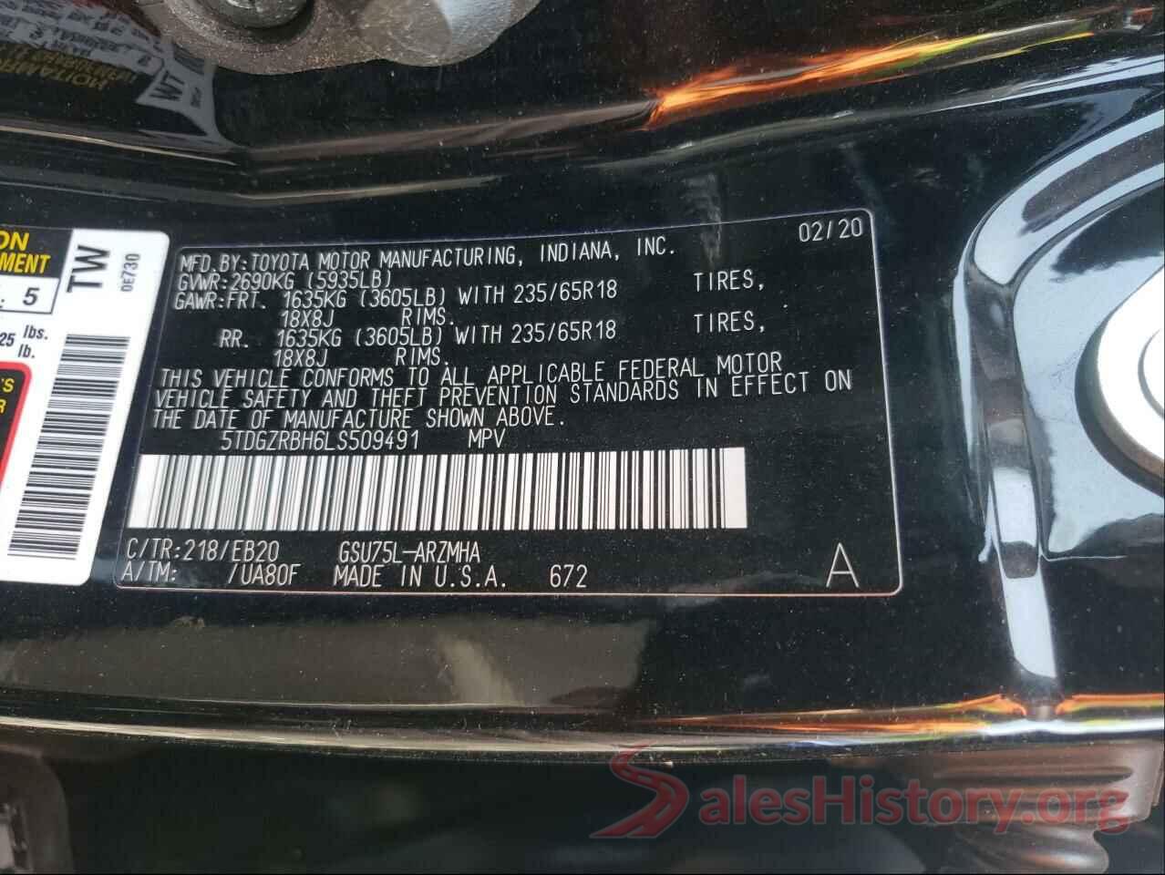 5TDGZRBH6LS509491 2020 TOYOTA HIGHLANDER