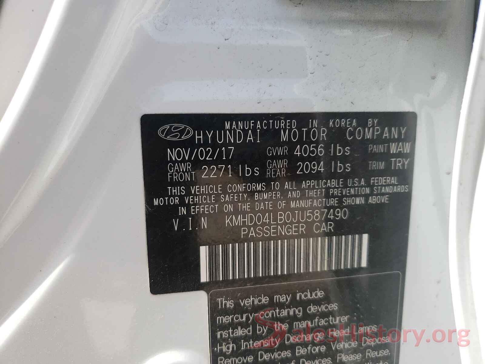 KMHD04LB0JU587490 2018 HYUNDAI ELANTRA