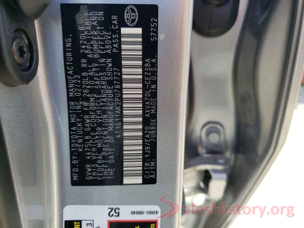 4T1G11AK2PU787727 2023 TOYOTA CAMRY