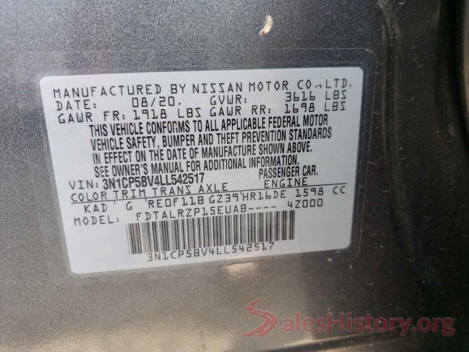 3N1CP5BV4LL542517 2020 NISSAN KICKS