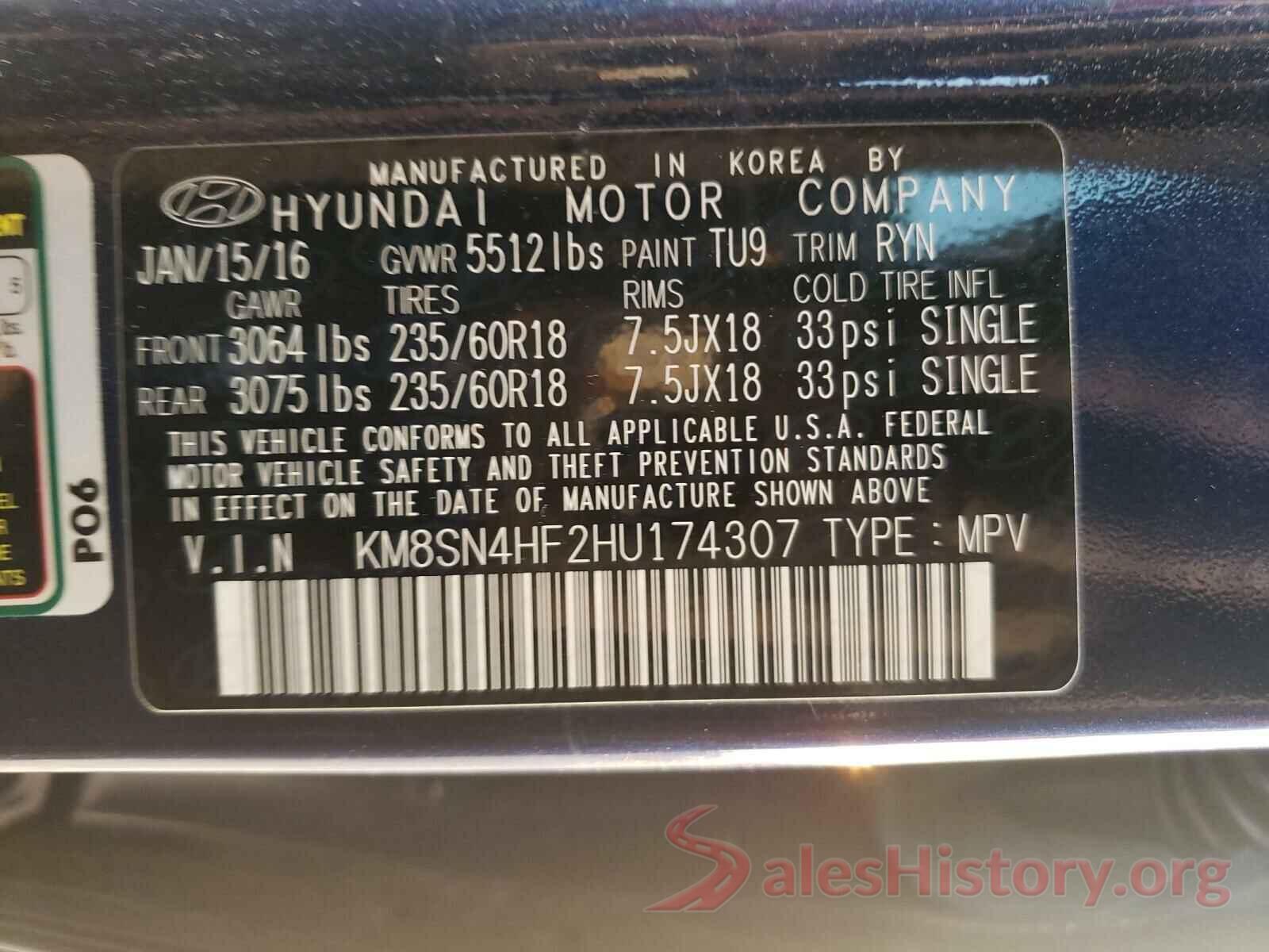 KM8SN4HF2HU174307 2017 HYUNDAI SANTA FE