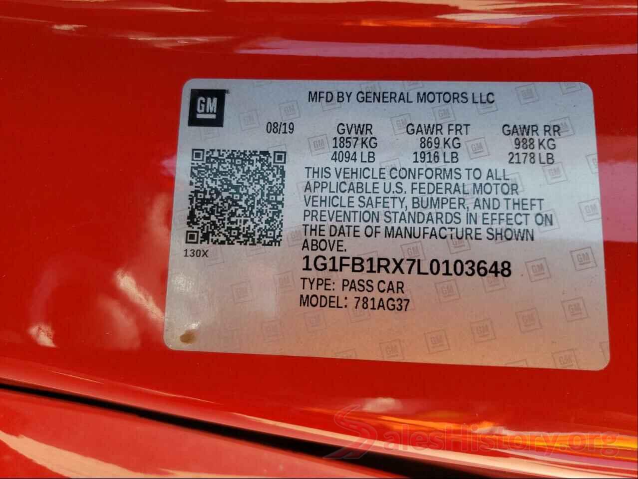 1G1FB1RX7L0103648 2020 CHEVROLET CAMARO