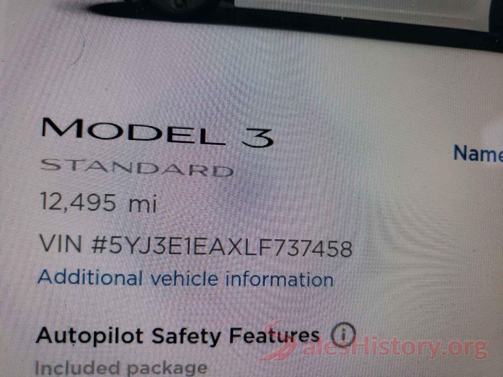 5YJ3E1EAXLF737458 2020 TESLA MODEL 3