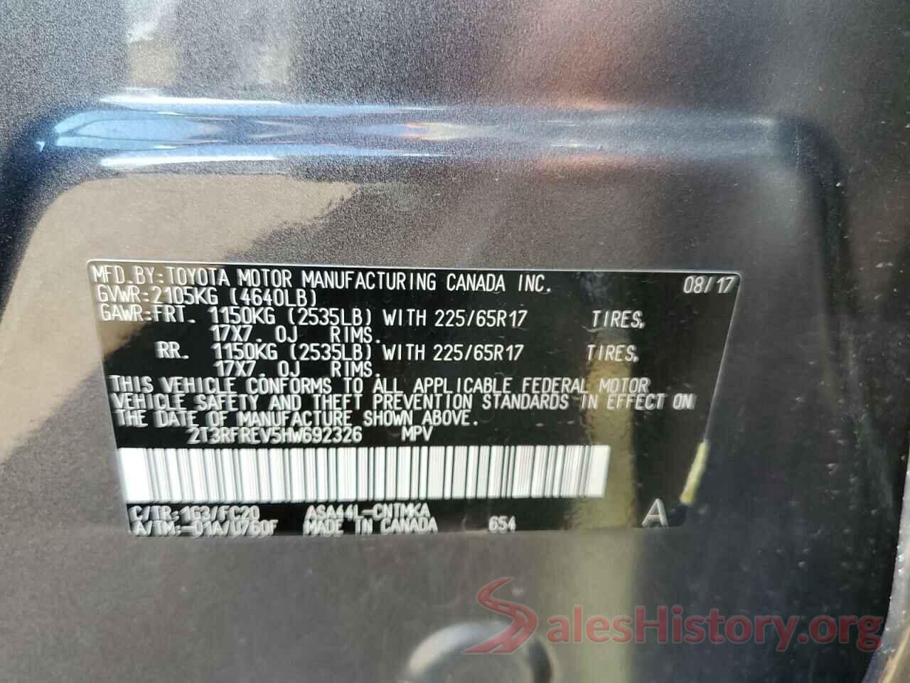 2T3RFREV5HW692326 2017 TOYOTA RAV4