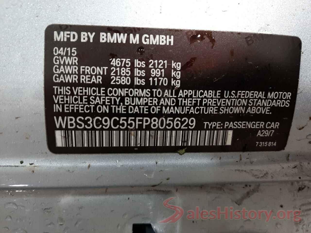 WBS3C9C55FP805629 2015 BMW M3