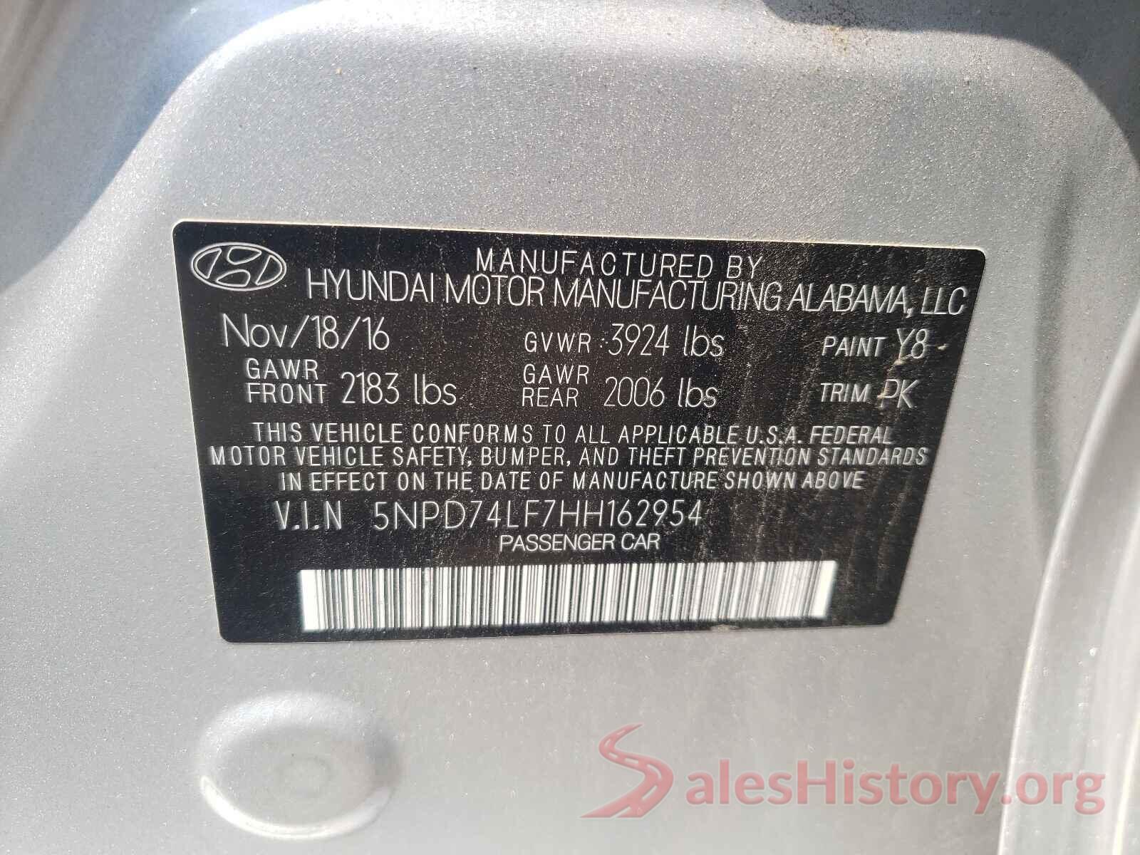 5NPD74LF7HH162954 2017 HYUNDAI ELANTRA