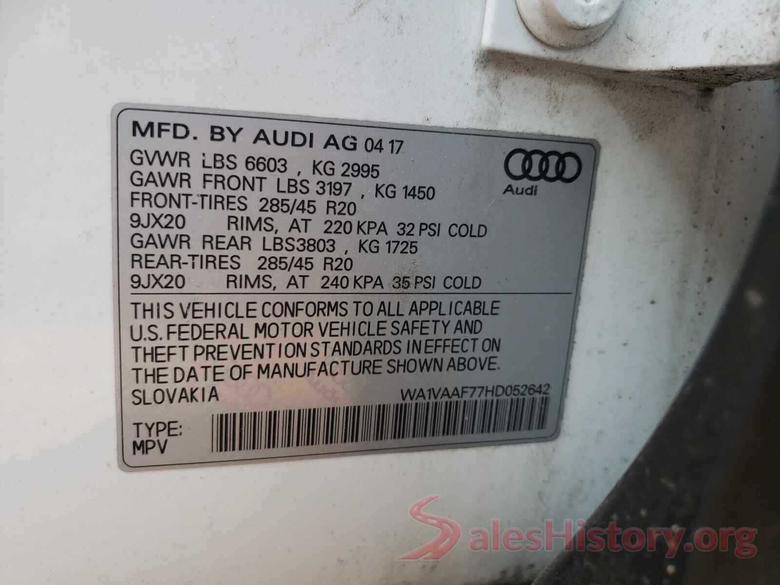 WA1VAAF77HD052642 2017 AUDI Q7