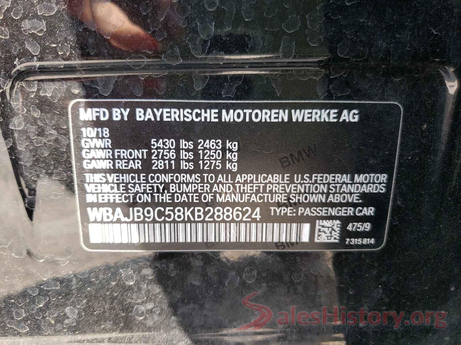 WBAJB9C58KB288624 2019 BMW M5