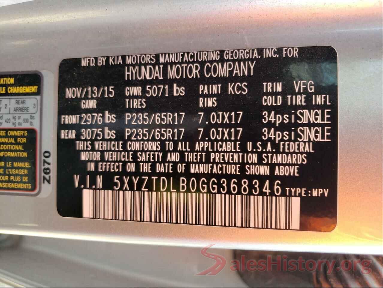 5XYZTDLB0GG368346 2016 HYUNDAI SANTA FE