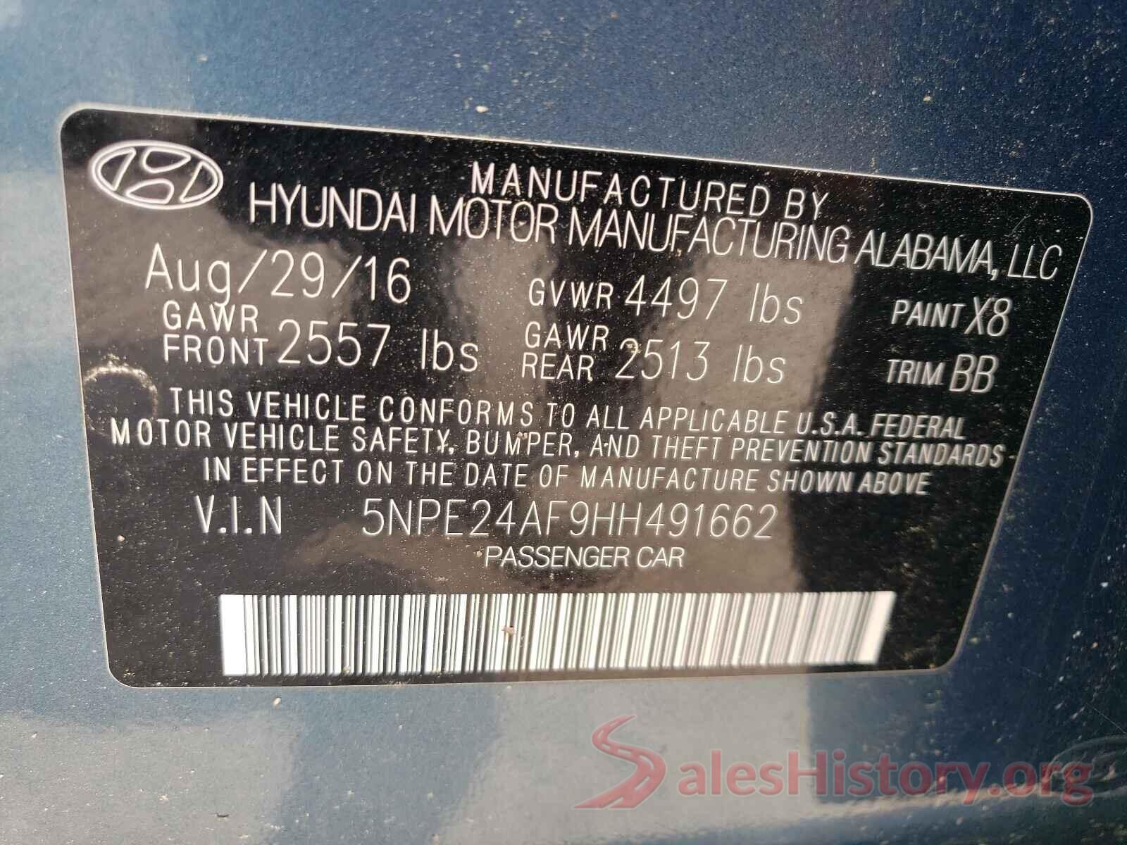 5NPE24AF9HH491662 2017 HYUNDAI SONATA