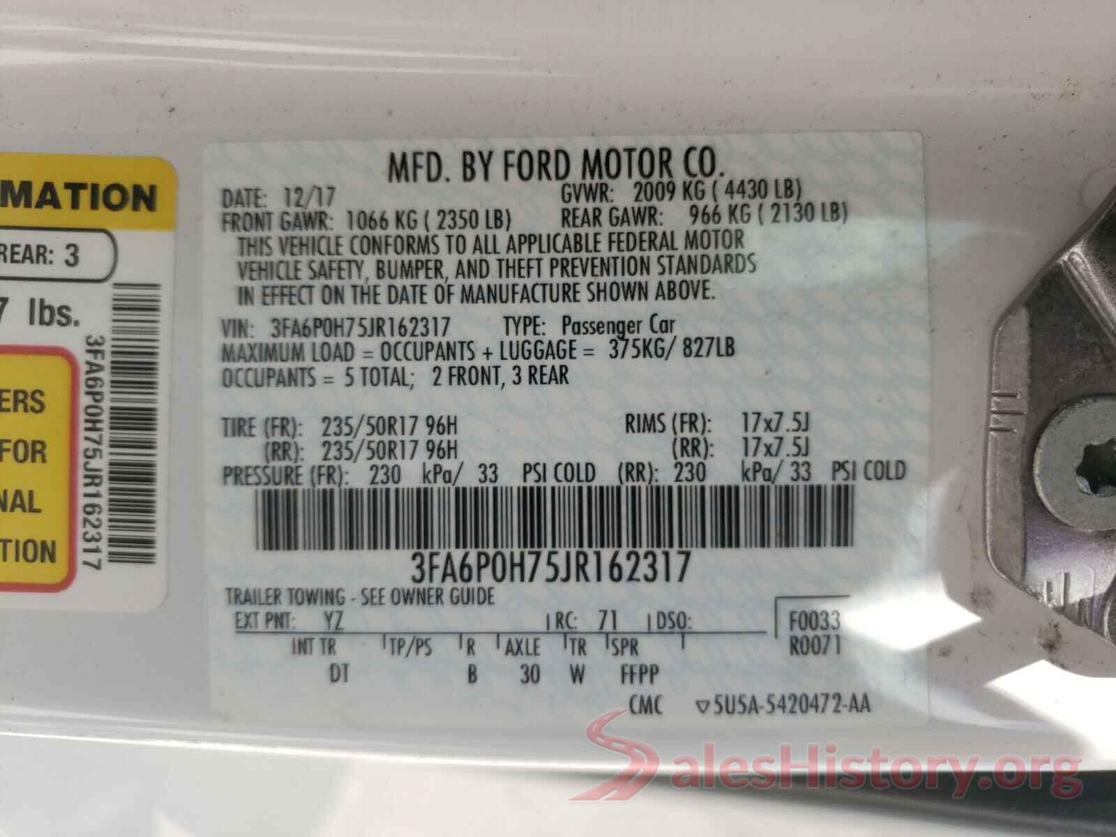 3FA6P0H75JR162317 2018 FORD FUSION