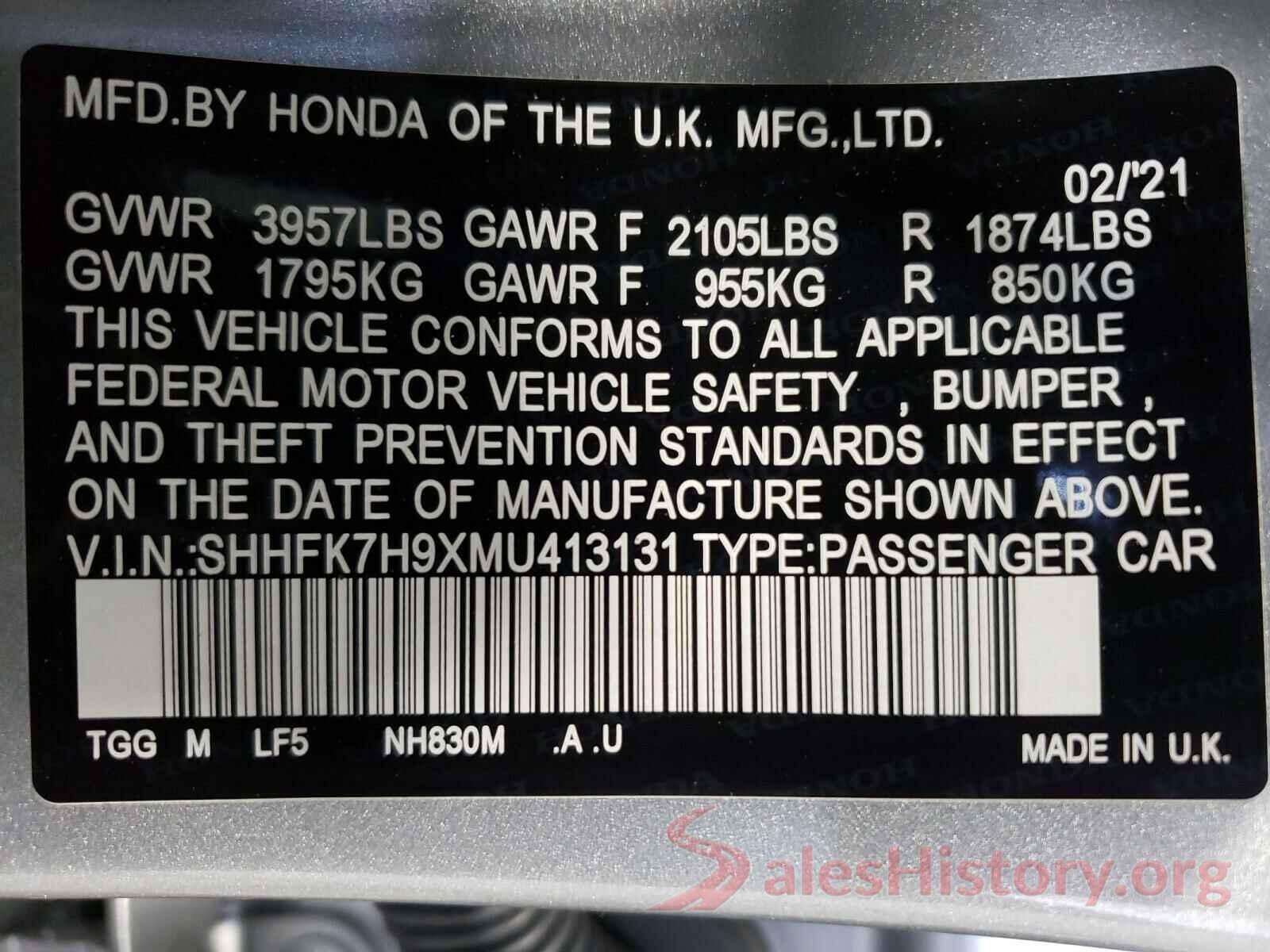 SHHFK7H9XMU413131 2021 HONDA CIVIC