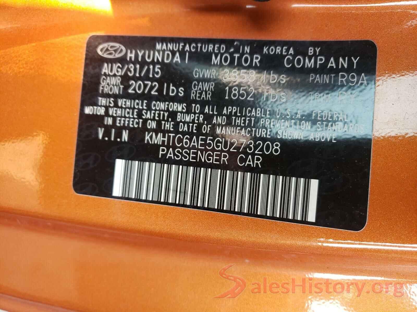 KMHTC6AE5GU273208 2016 HYUNDAI VELOSTER