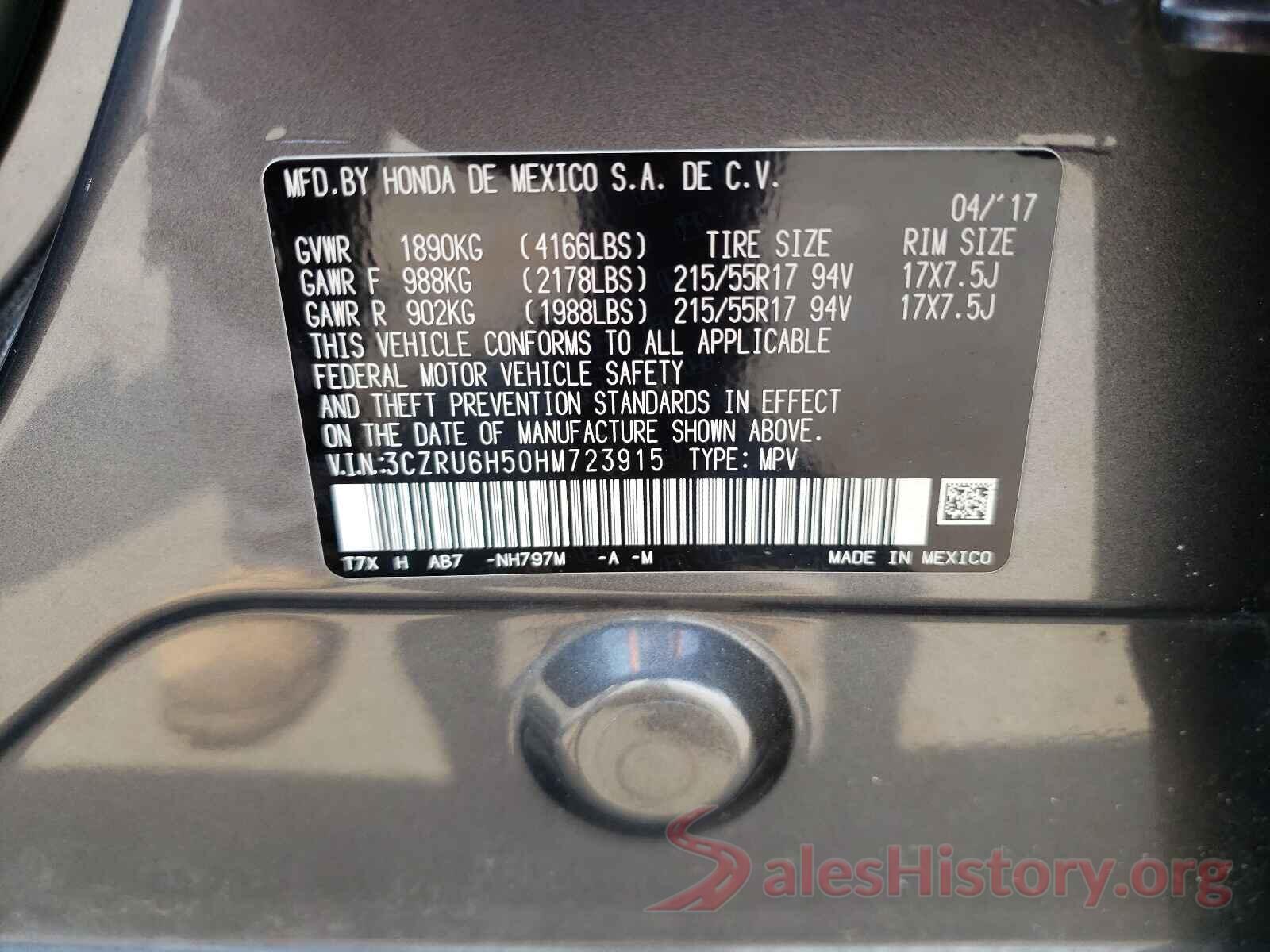 3CZRU6H50HM723915 2017 HONDA HR-V