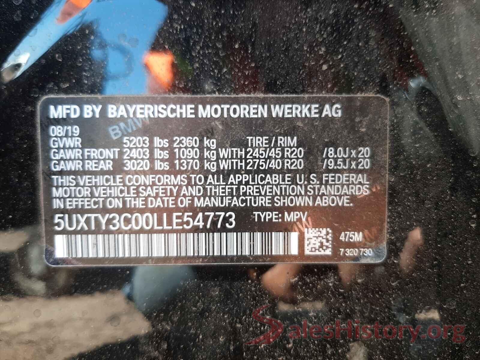 5UXTY3C00LLE54773 2020 BMW X3