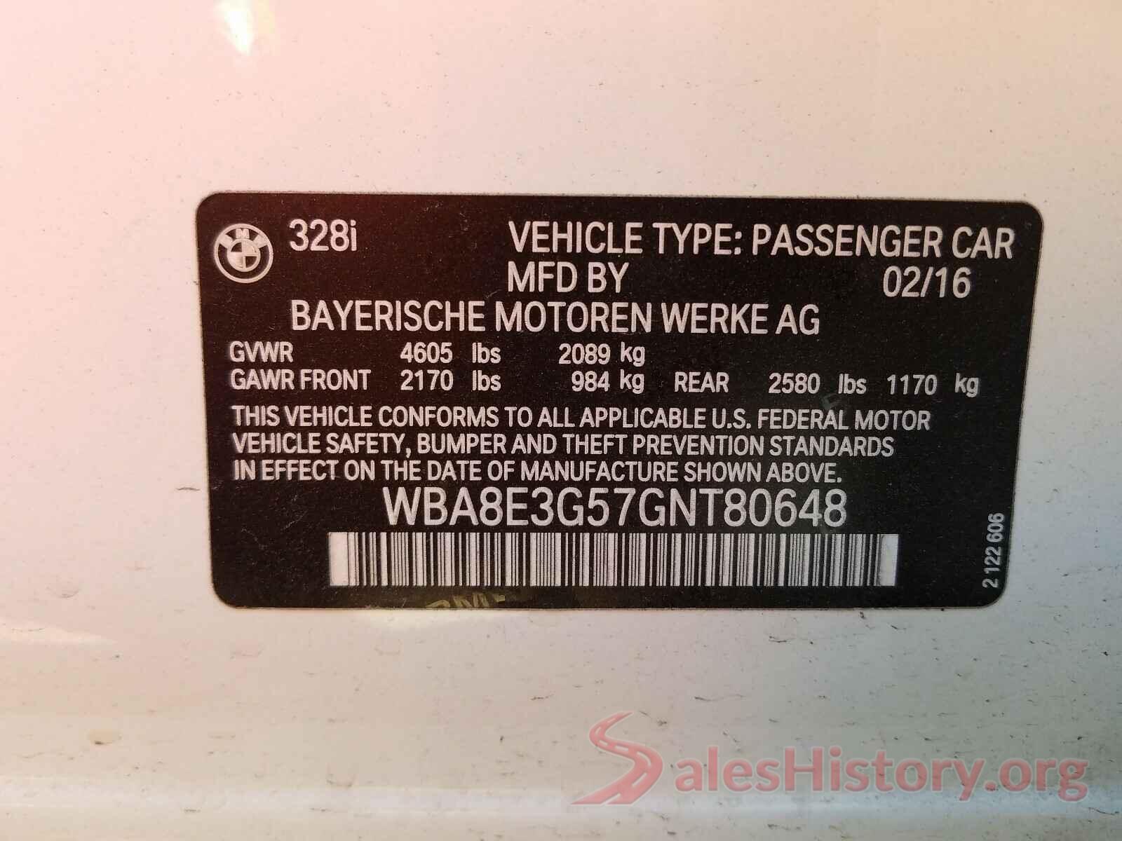 WBA8E3G57GNT80648 2016 BMW 3 SERIES