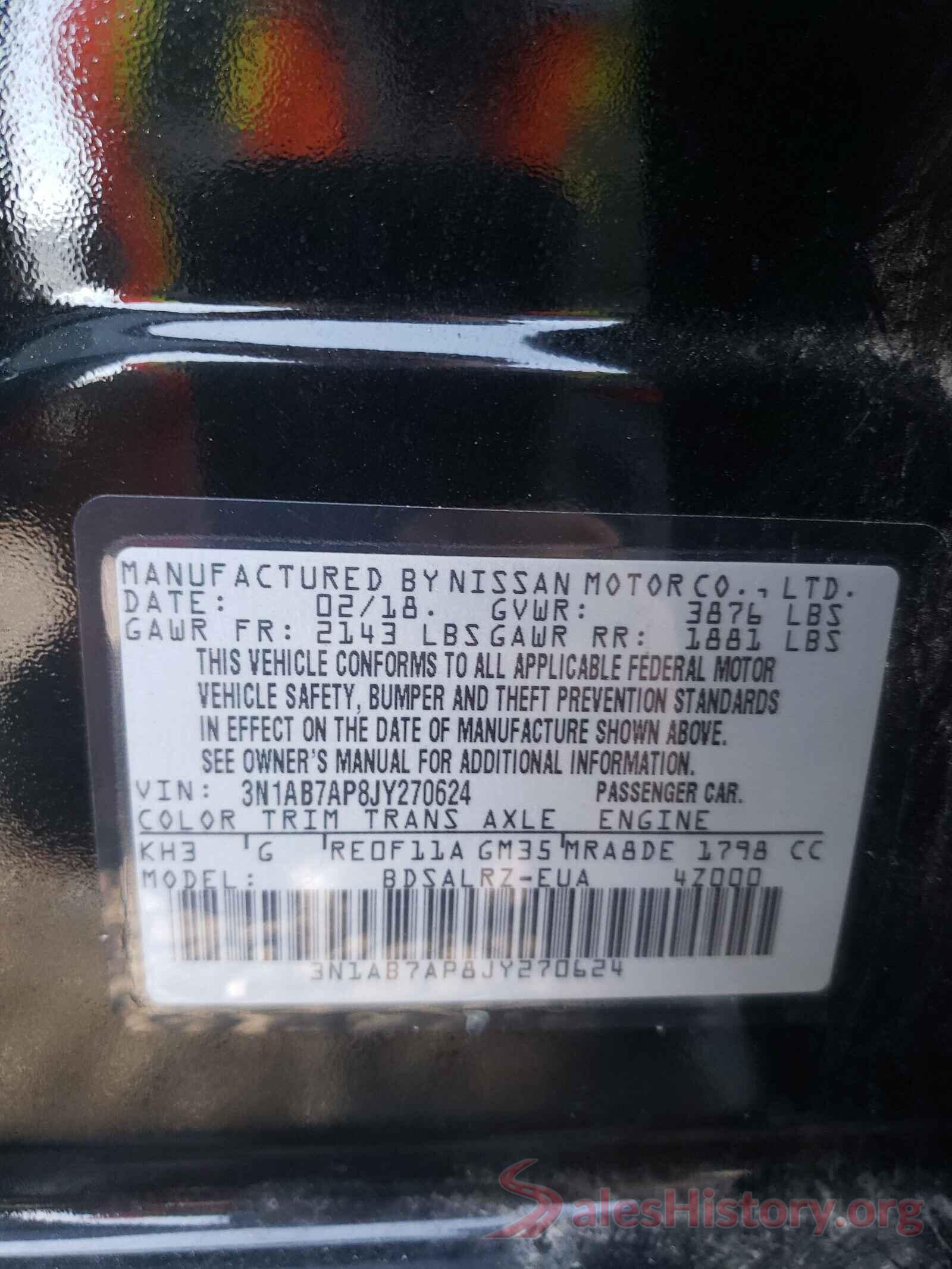 3N1AB7AP8JY270624 2018 NISSAN SENTRA