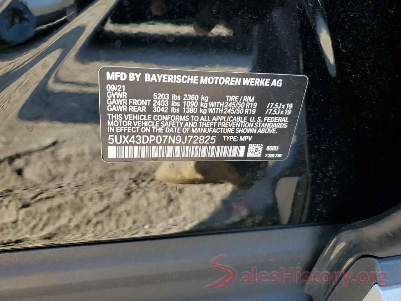 5UX43DP07N9J72825 2022 BMW X3