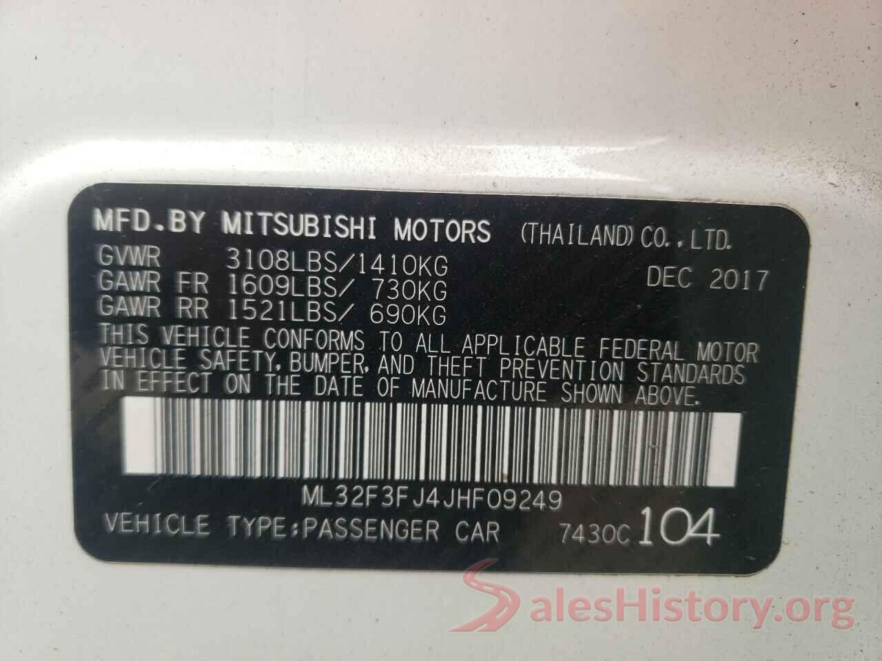 ML32F3FJ4JHF09249 2018 MITSUBISHI MIRAGE