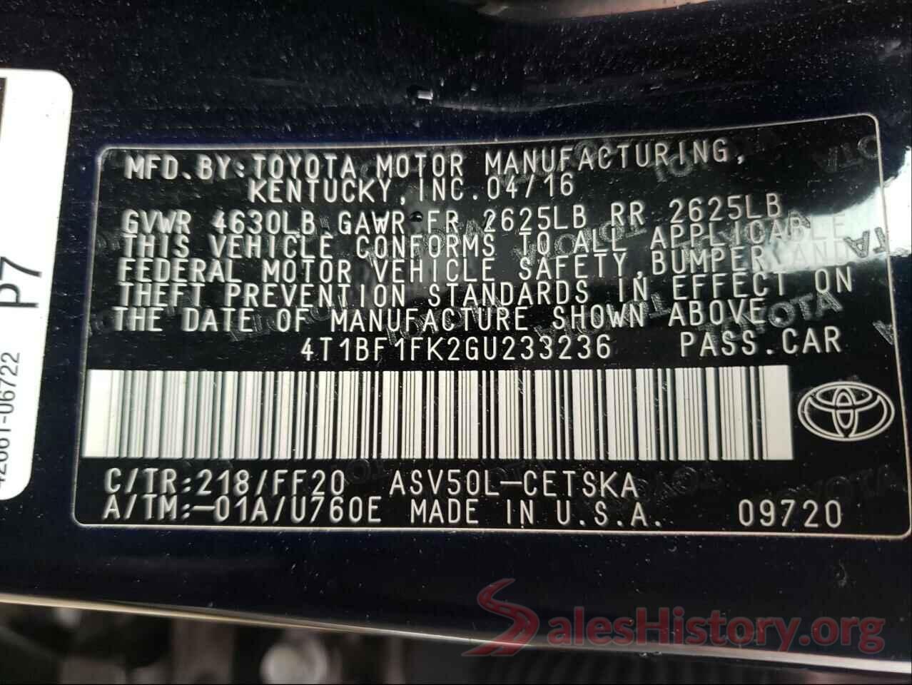 4T1BF1FK2GU233236 2016 TOYOTA CAMRY