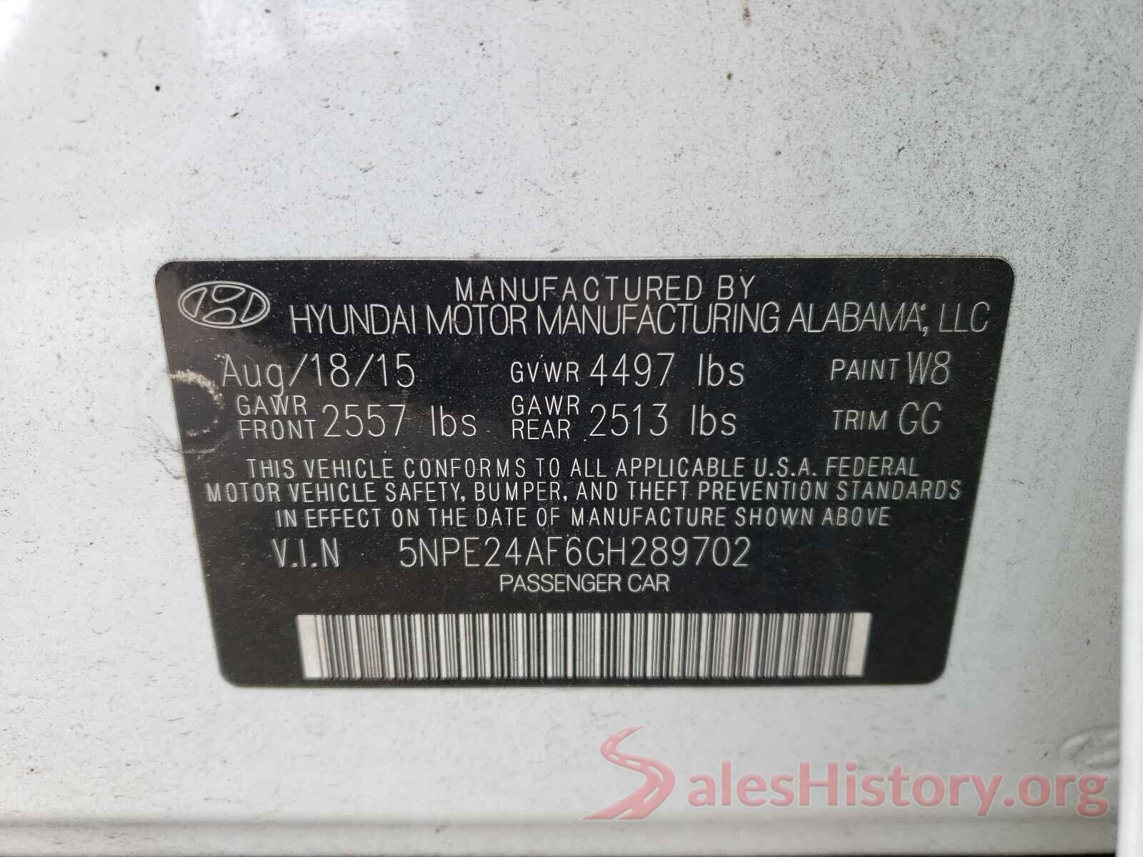 5NPE24AF6GH289702 2016 HYUNDAI SONATA