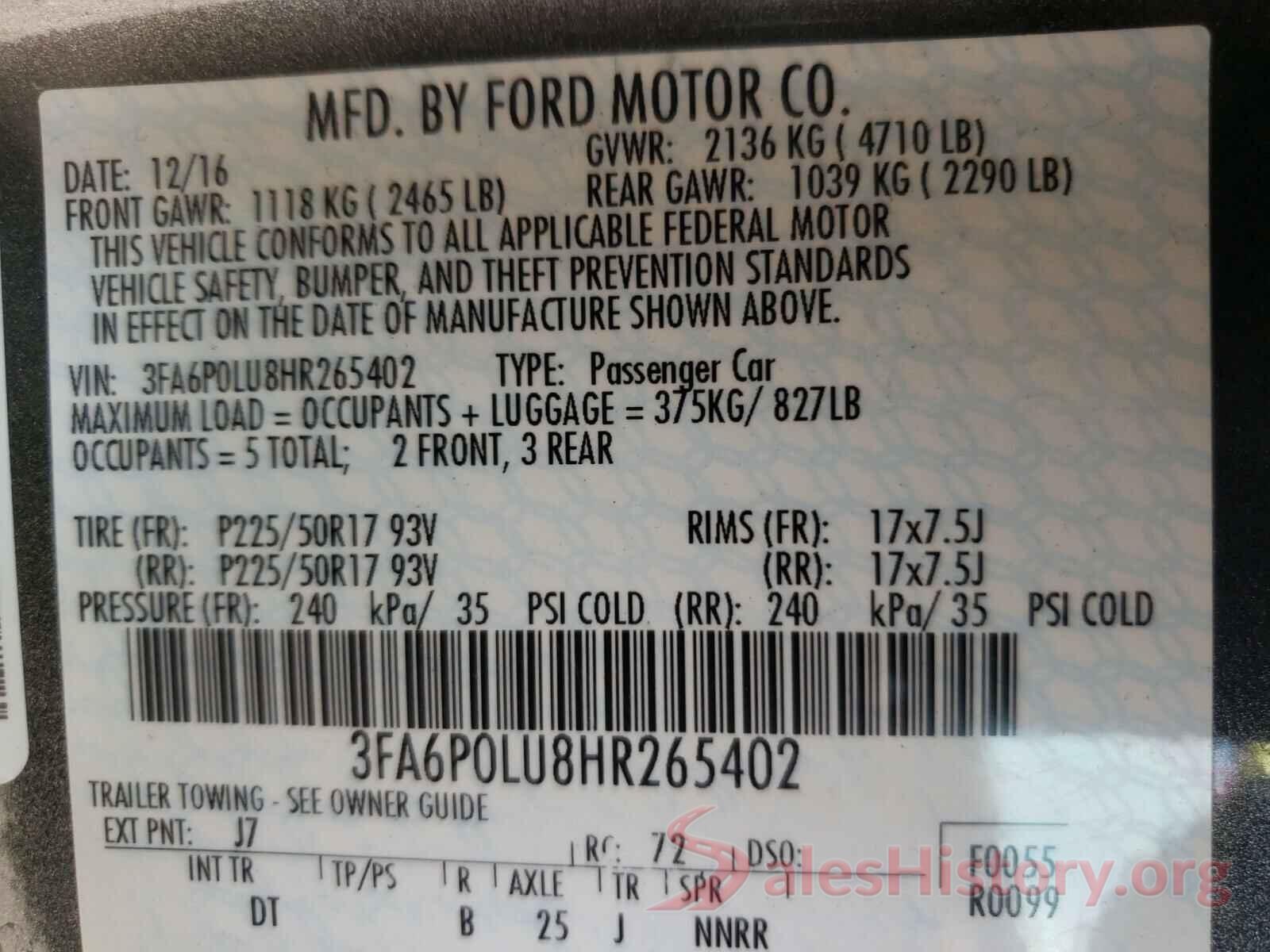 3FA6P0LU8HR265402 2017 FORD FUSION